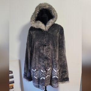 Women's Gray Faux Fur Hooded Coat